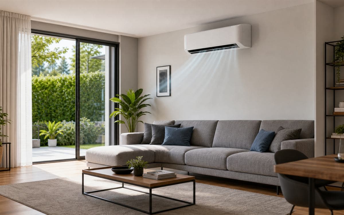 Climatizzatore interno in soggiorno per raffrescare e deumidificare la casa