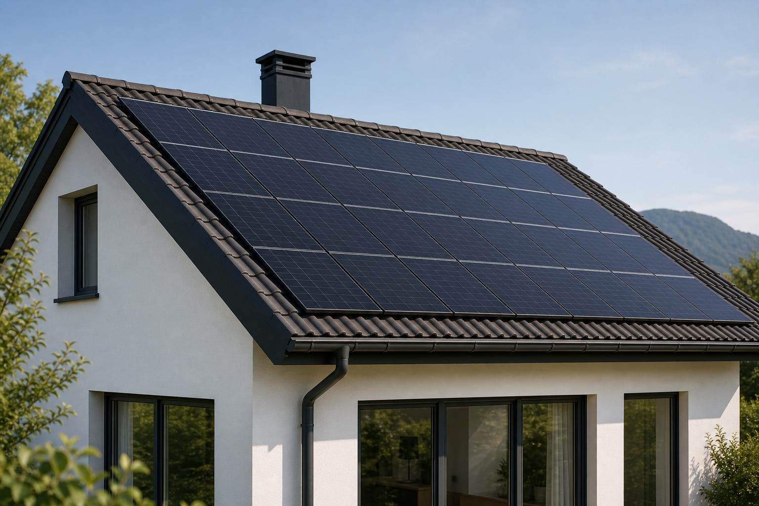 Pannelli solari fotovoltaici installati su tetto residenziale in Italia